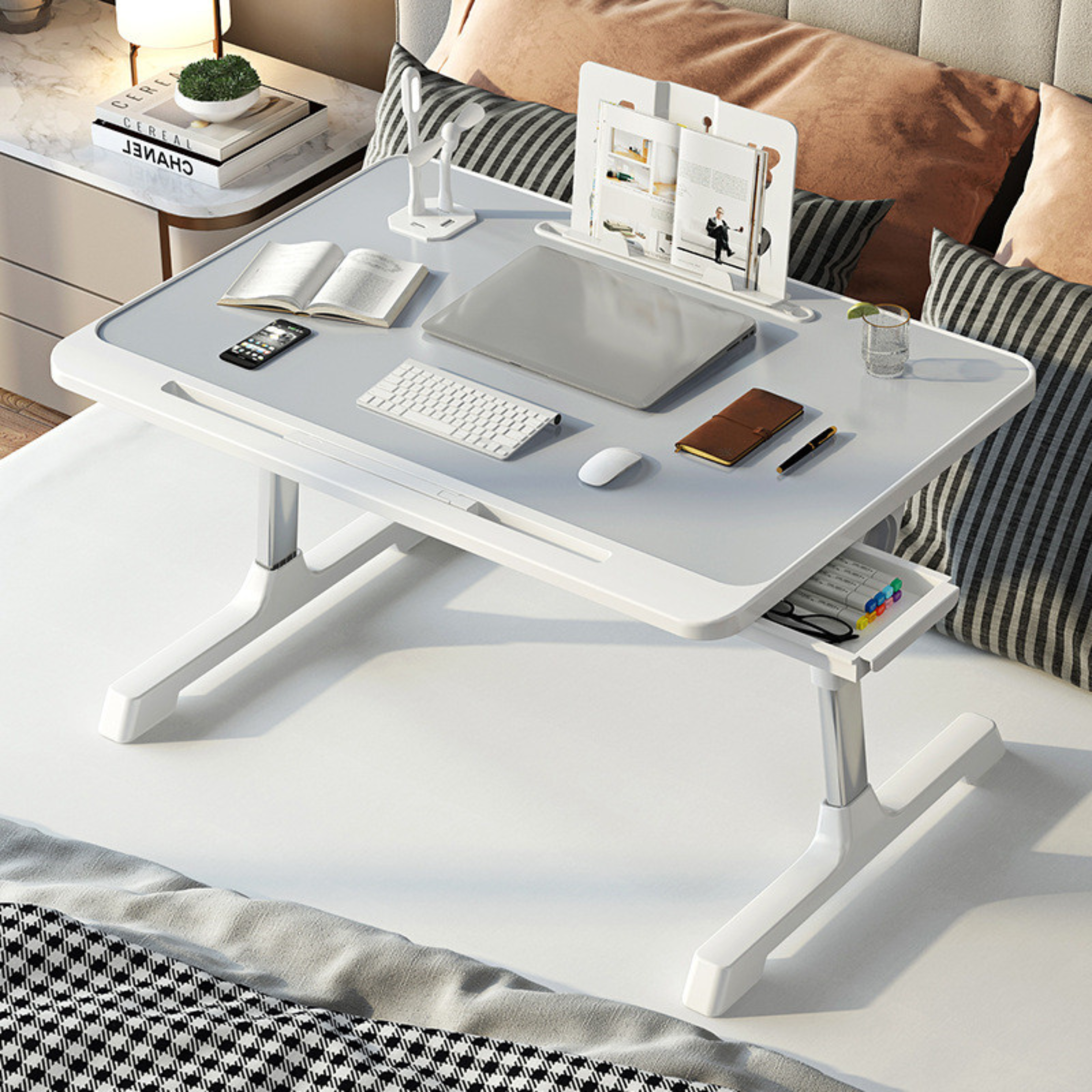 Flexi-Table: Praktischer Bett-Tisch mit Einstellbarer Höhe und Neigung, Stilvoll und Modern