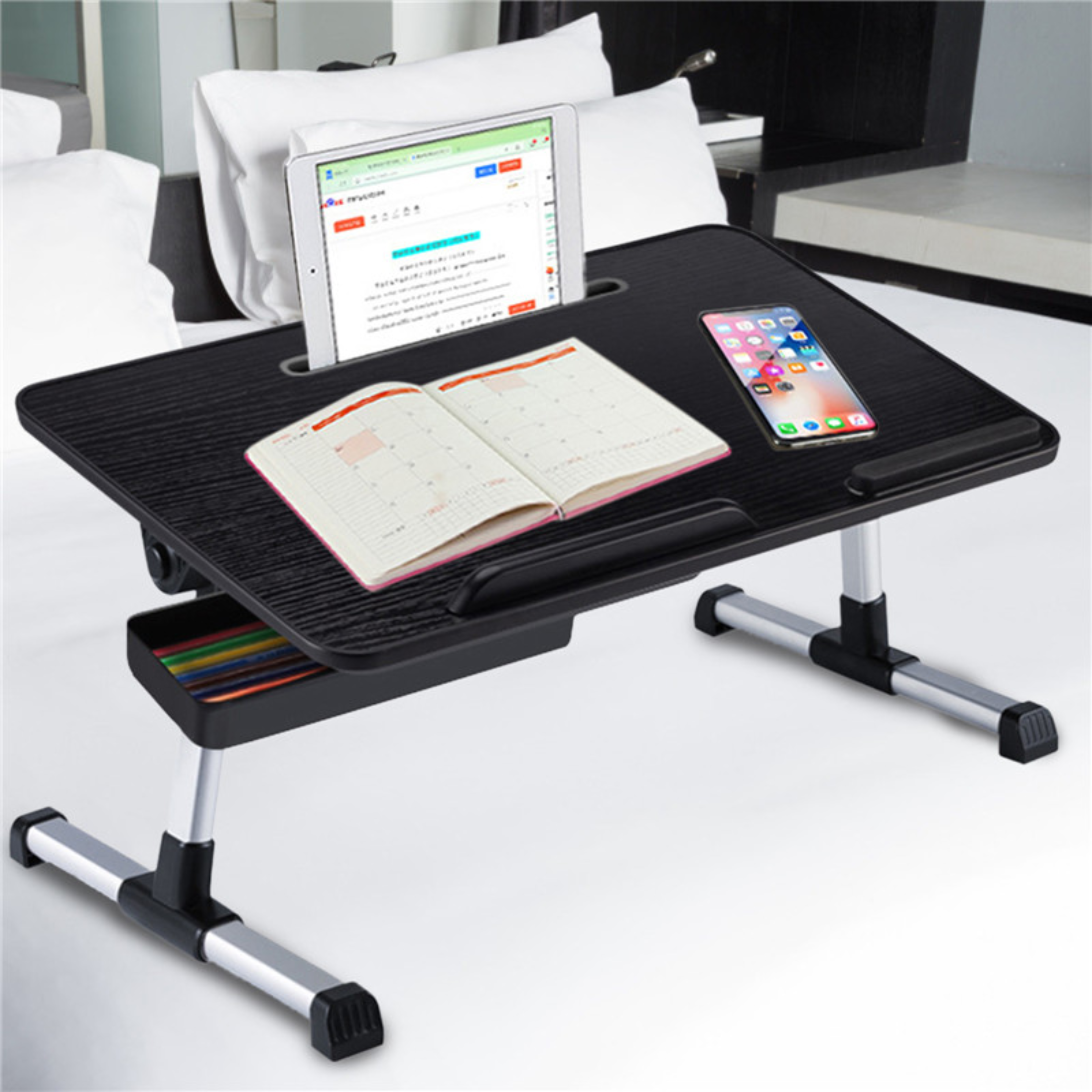Praktischer Bett-Schreibtisch - Klapp-Tisch - Laptop-Tisch - Beistelltisch