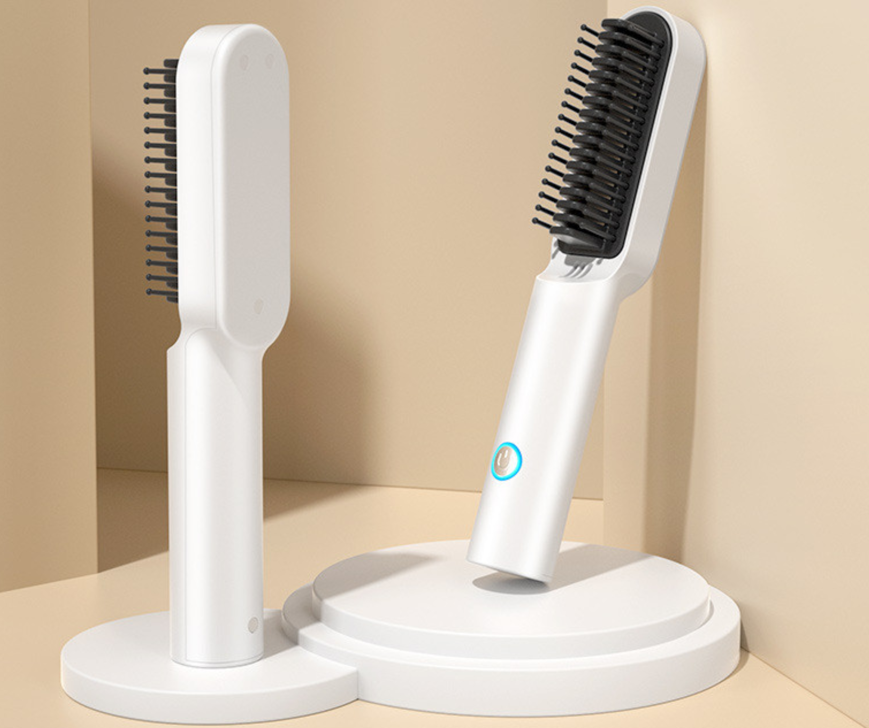 USB-Portabler Heissluftkamm - Wiederaufladbarer Professioneller Haartrocknerbürste 2-in-1 Mini-Haarglätter-Lockenstabbürste Haarstyler