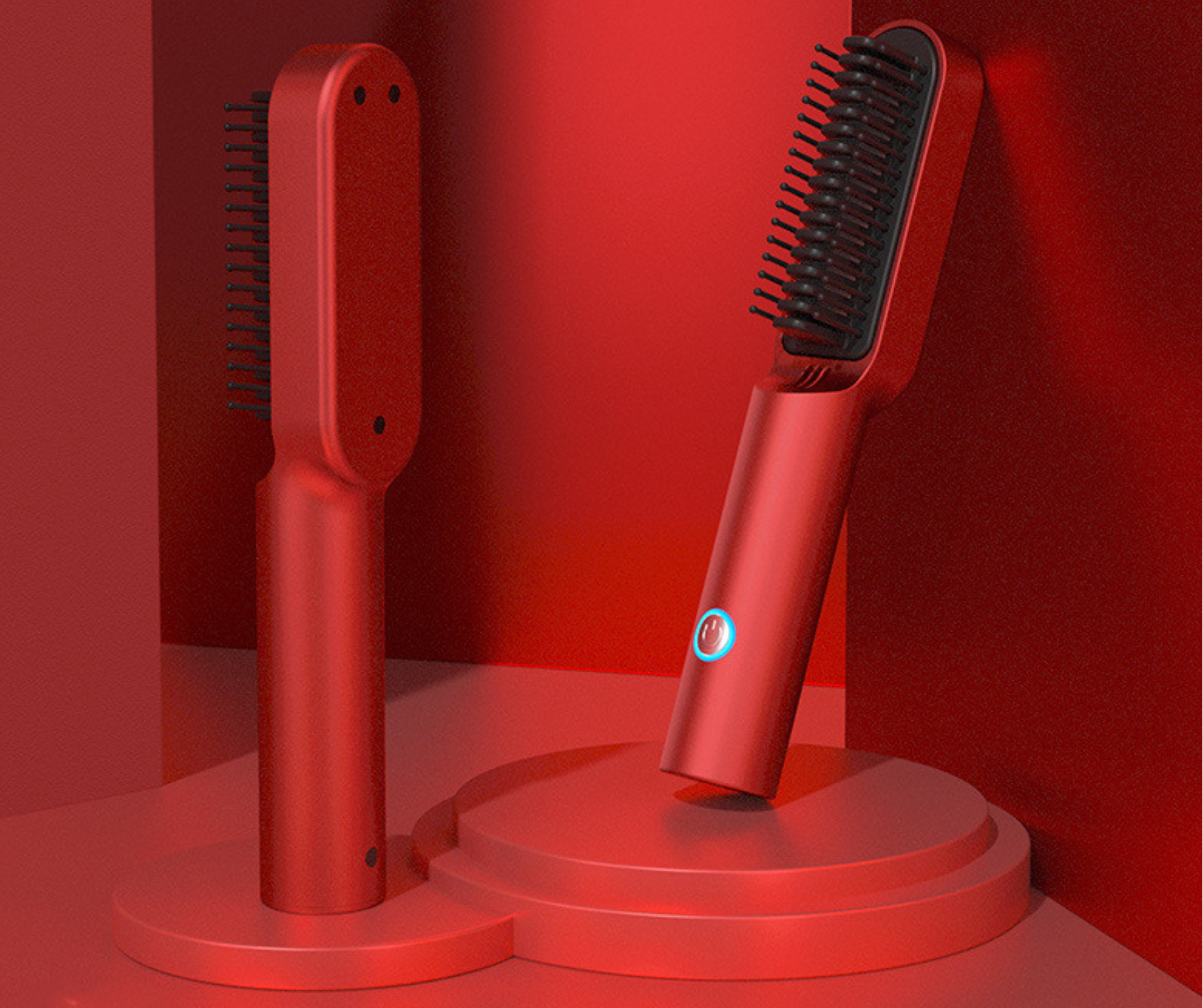 USB-Portabler Heissluftkamm - Wiederaufladbarer Professioneller Haartrocknerbürste 2-in-1 Mini-Haarglätter-Lockenstabbürste Haarstyler