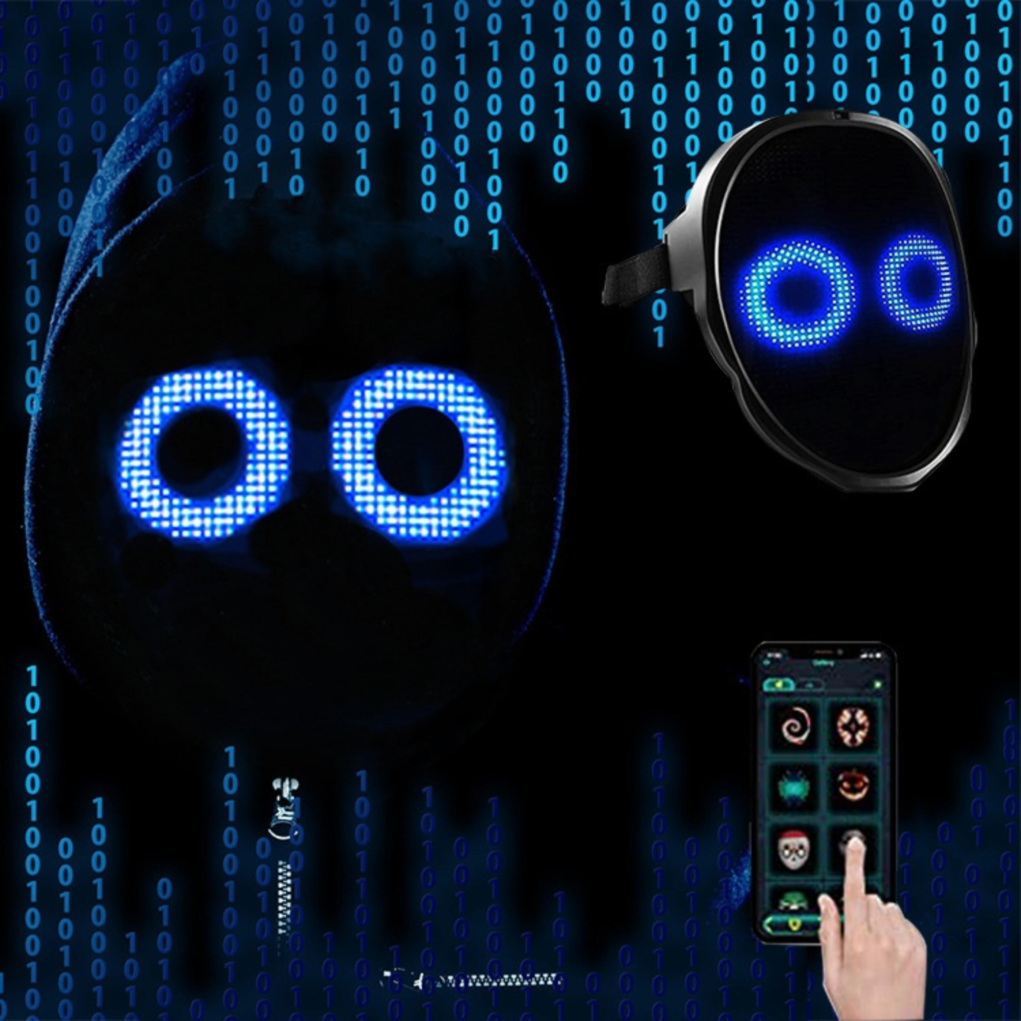 Halloween Gesichtsmaske - Vollfarbige LED Leuchtmaske - Gesichtswechselmaske - Party Maske