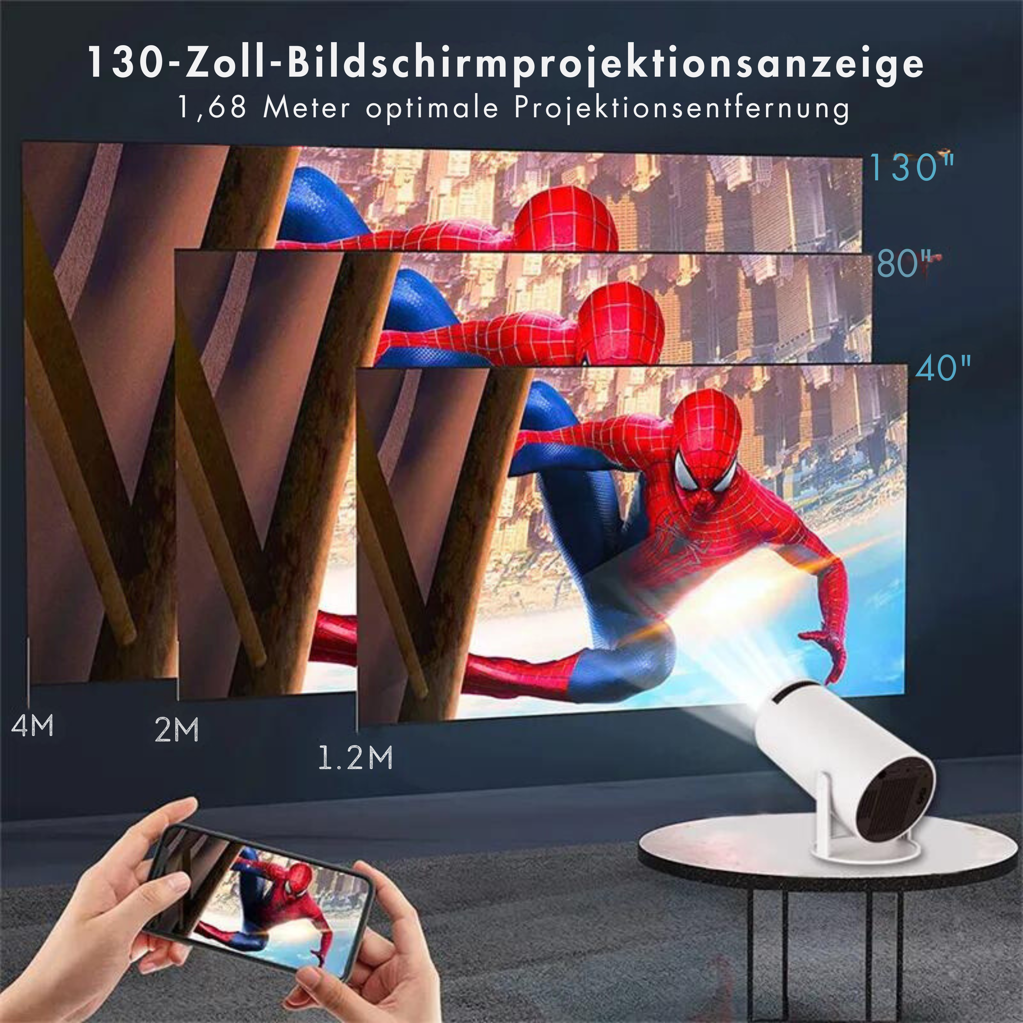 Tragbarer Projektor für den Heimgebrauch - 180 Grad Projektionswinkel Automatische Fokussierung - Heim-Videoprojektor