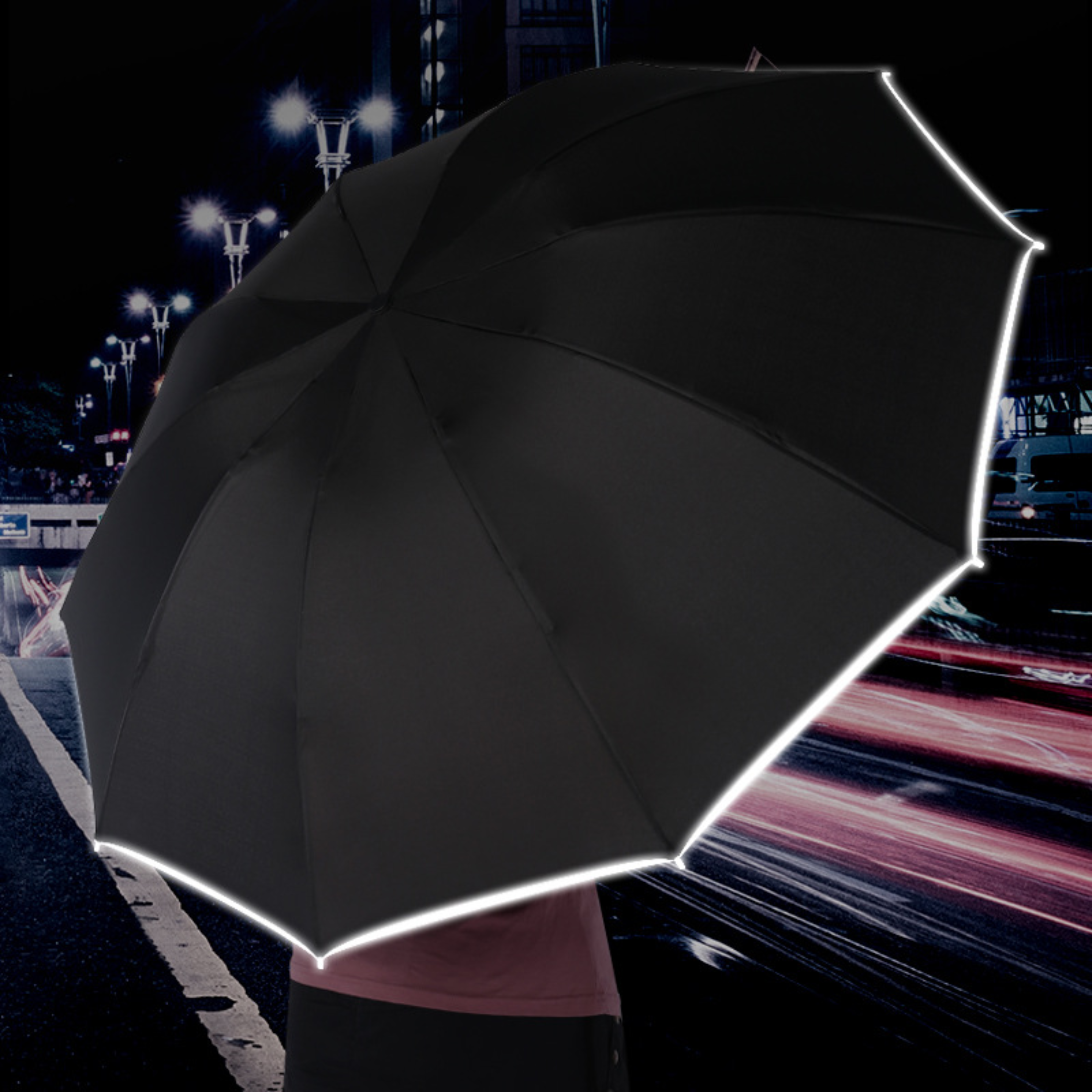 Rainman-Umbrella - Vollautomatischer - klappbarer Regenschirm mit Licht und Reflektor