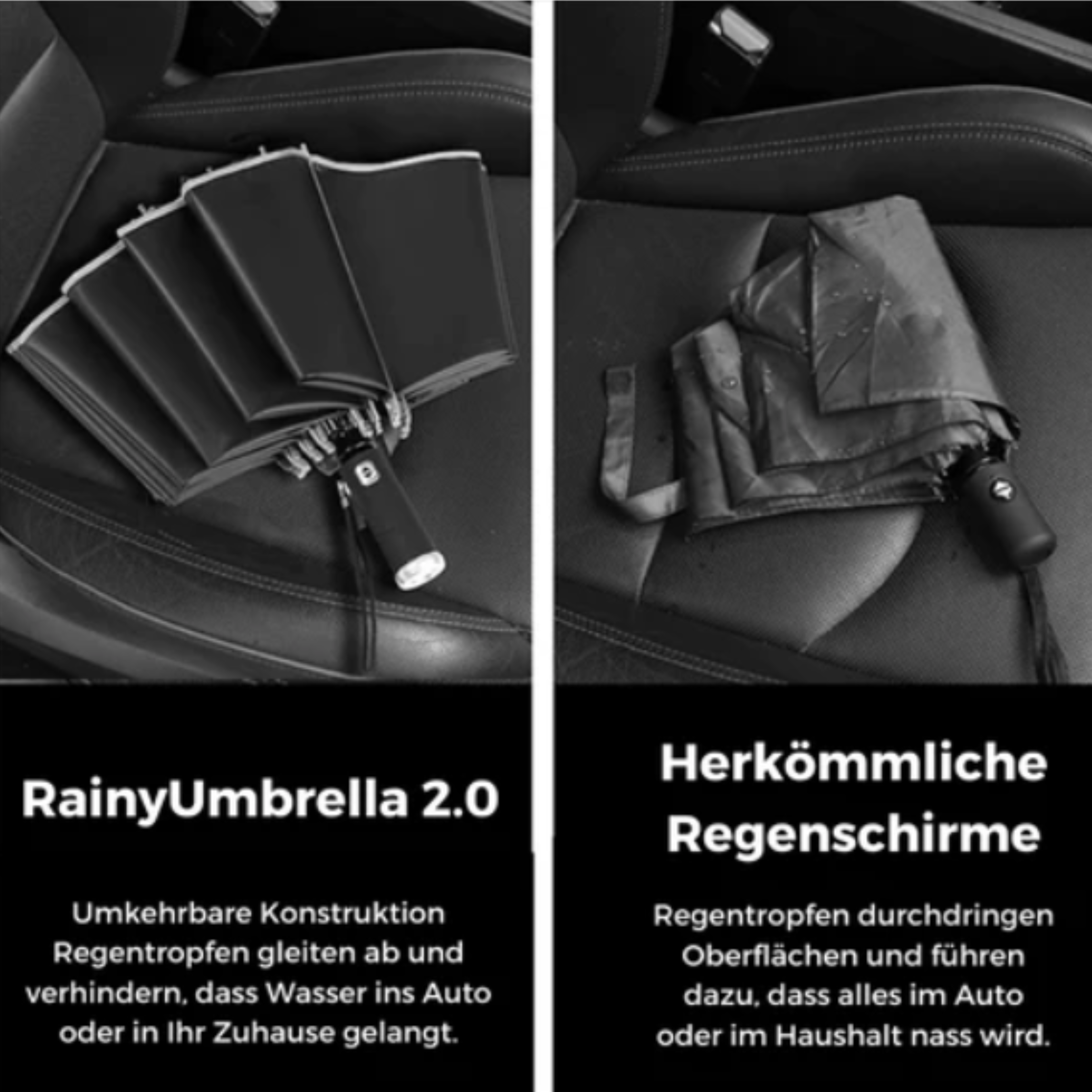 Rainman-Umbrella - Vollautomatischer - klappbarer Regenschirm mit Licht und Reflektor