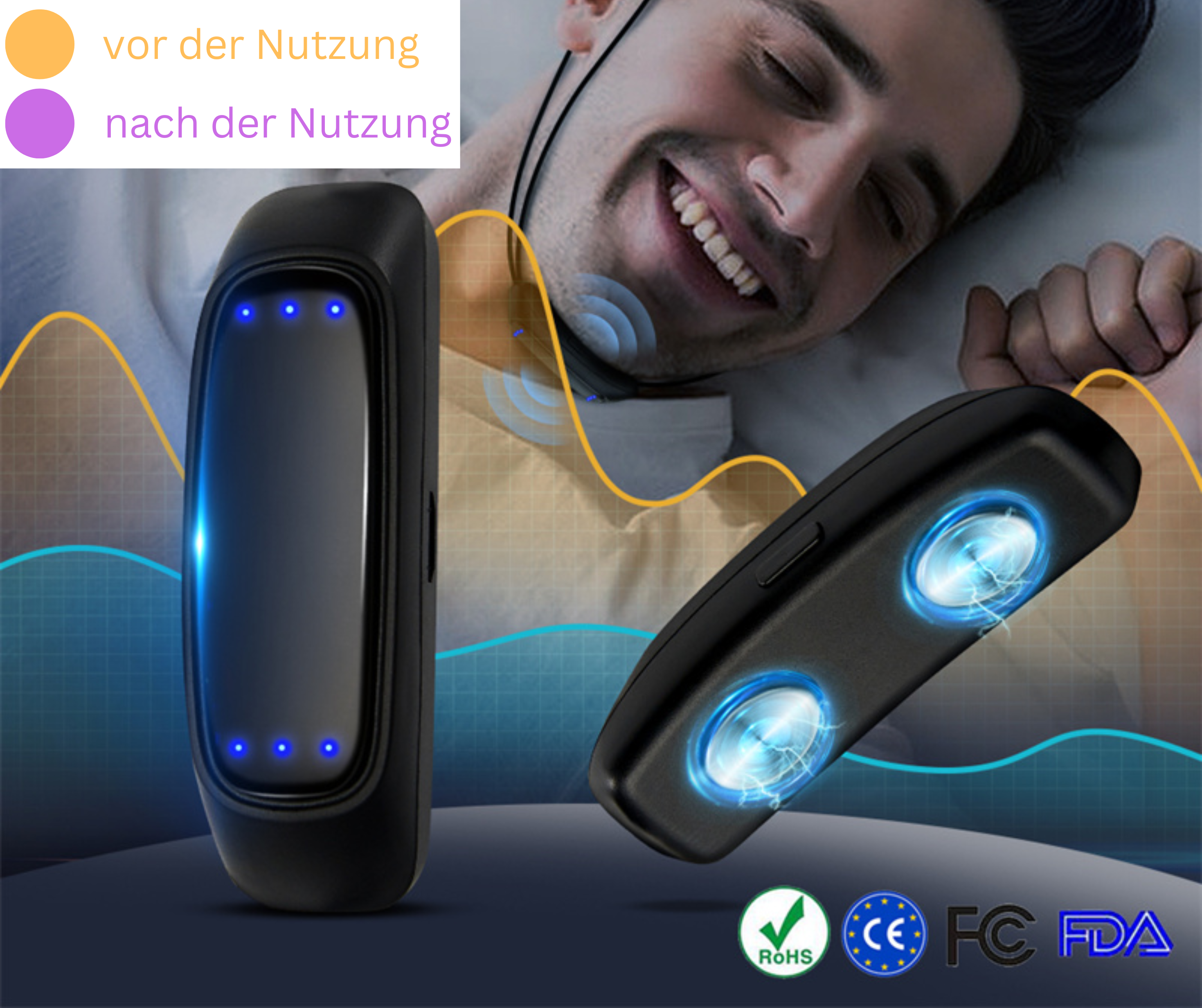 Intelligentes Anti-Schnarch-Gerät, Tragbarer EMS-Muskelstimulator, Wiederaufladbarer USB-Anti-Schnarch-Ring, Stopp-Schnarch-Geräte, Schlafmesser