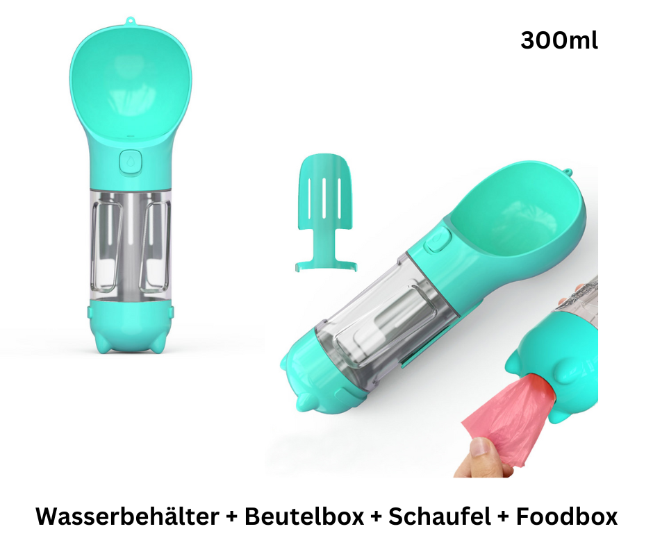 3 in 1 Auslaufsichere Multifunktions-Hundewasserflasche - Tragbare Hunde Wasserflasche - Futterautomat - Kotbeutel -Spender