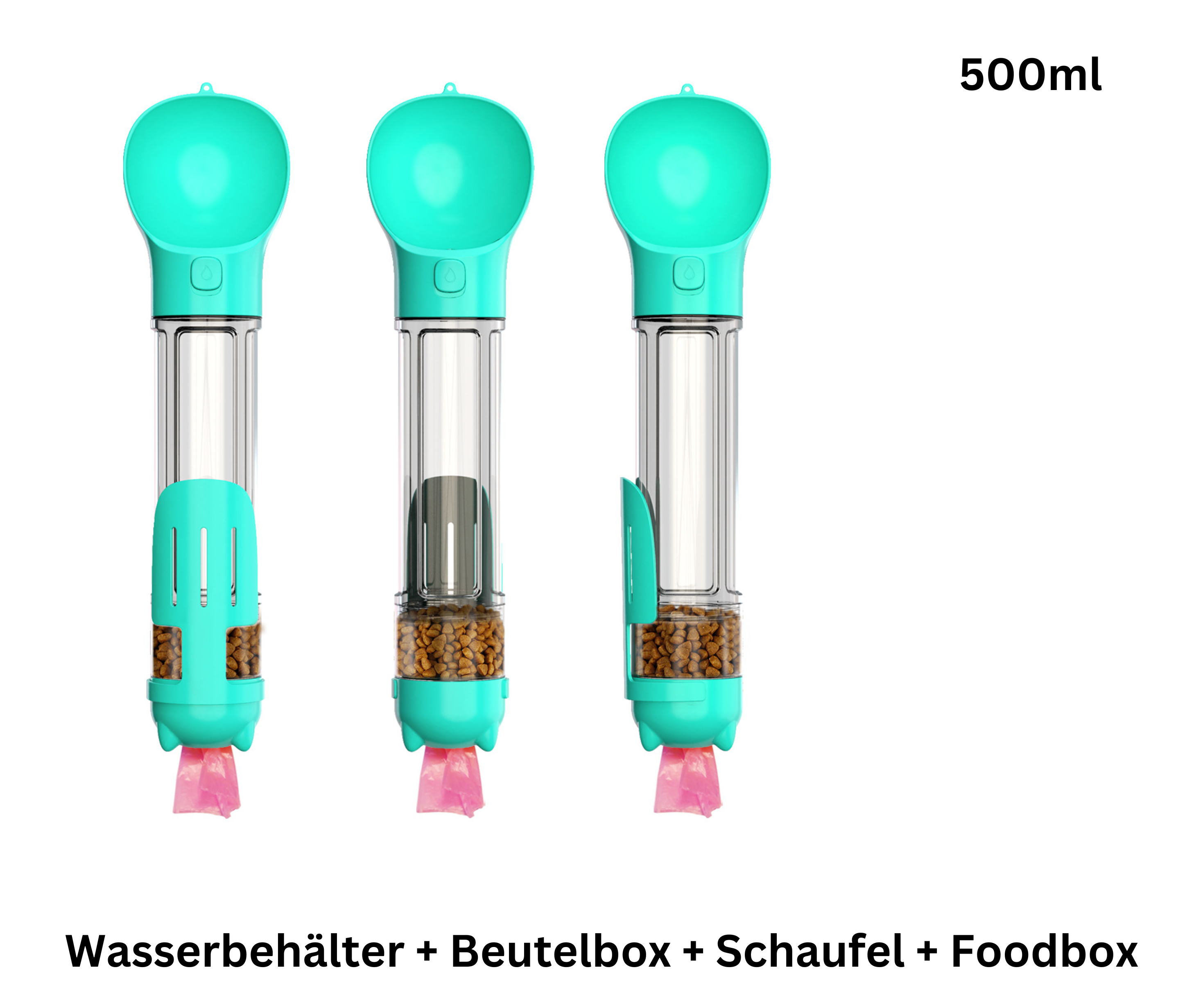 3 in 1 Auslaufsichere Multifunktions-Hundewasserflasche - Tragbare Hunde Wasserflasche - Futterautomat - Kotbeutel -Spender