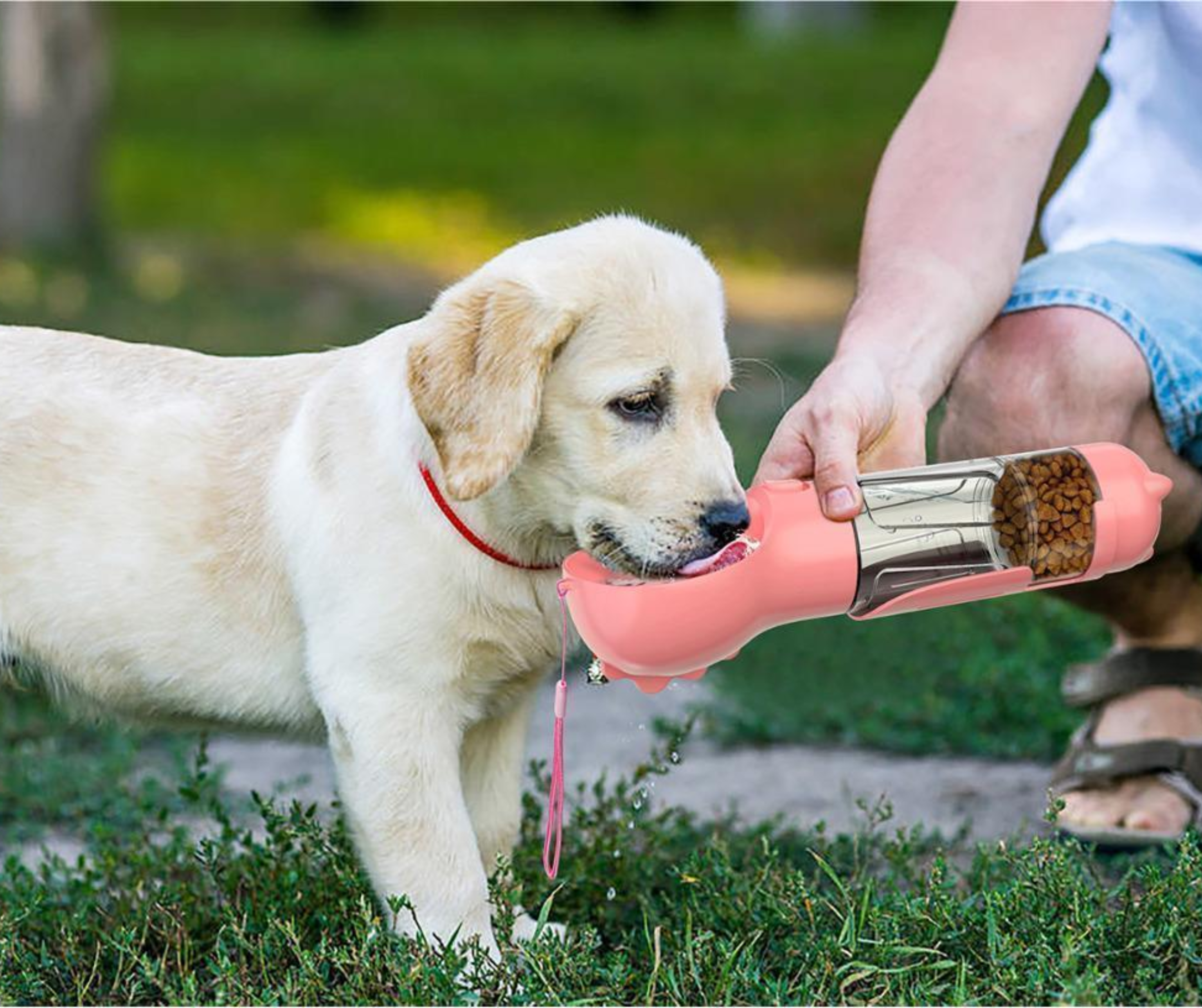 3 in 1 Auslaufsichere Multifunktions-Hundewasserflasche - Tragbare Hunde Wasserflasche - Futterautomat - Kotbeutel -Spender